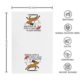 kunlisa Christmas Goose Kitchen Towels, Goose Gifts Dish Tea Towels, Funny Santa Geese and Reindeer Decorative Hand Towel for Bathroom, Christmas Bathroom Decor, 16x24 Inch