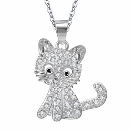 GOVENUS Couple Heart Or Cat BFF Best Friend for Girls Puzzle Friendship Pendant Necklaces,316L Stainless Steel, Silver Plated Brass, Cubic Zirconia