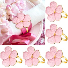 Patelai 12pcs Flower Napkin Rings Pink Floral Napkin Ring Spring Gold Napkin Ring Holder Serviette Buckle Table Setting Decoration for Wedding Party Holiday Banquet Birthday Dinner
