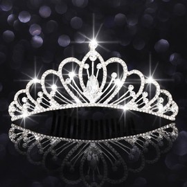 Latious Mini Tiara Comb Silver Small Princess Tiaras Comb Rhinestone Hair Comb for Girls (Silver)