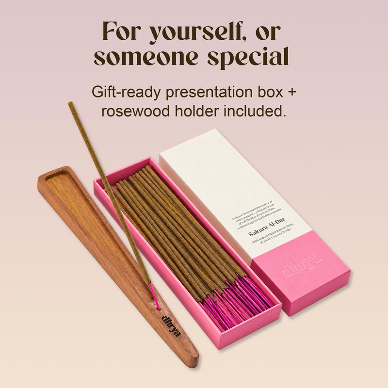 Dhrya Sakura Al-Dar Incense Sticks with Rosewood Incense Holder, 33