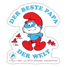 Spreadshirt Smurfs Design with Saying "Der Beste Papa Der Welt" Sticker Max. 10 x 10 cm, 10 x 10 cm, Matt White