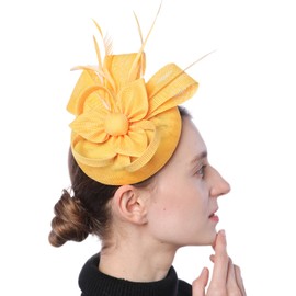 Biruil Women's Fascinator Hat Imitation Sinamay Feather Tea Party Pillbox Flower Derby (ZA Yellow)