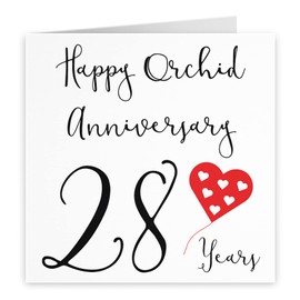 Hunts England - Large 28th Wedding Anniversary Card - Happy Orchid Anniversary - 28 Years - Red Heart Collection - Large - 210 x 210 mm - Fun Card - For Him, Her, Couples, etc.