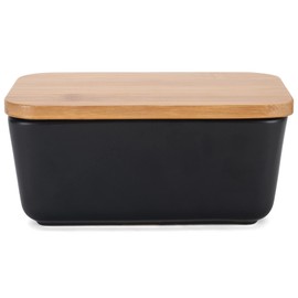 Nat & Jules Ceramic Stoneware 1/2 Pound, 2 Sticks Butter Dish with Airtight Bamboo Lid, Kitchen Accessory, Container Holder, Refrigerator Storage and Countertop Organization, Matte Black