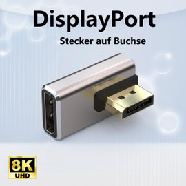 VMOJO 2 Pack DisplayPort Coupler Adapter Alloy Housing 8K UHD HDR Displayport (DP) 1.4 Upright Vertical Angle Male to Female Extension Plug Converter 8K@60Hz/4K@144Hz