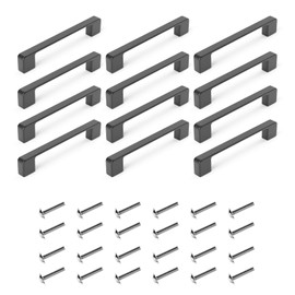 FungLam Pack of 12 Furniture Handles Black with Hole Spacing 128 mm Stainless Steel – High-Quality Drawer Handles, Suitable for Drawer, Cabinet, Furniture, Kitchen and Home Decoration