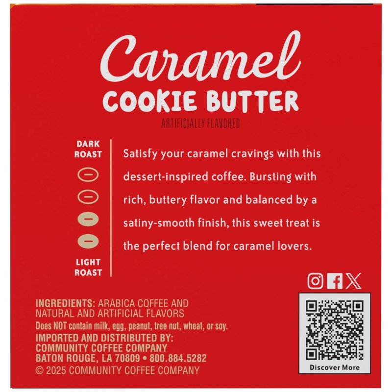 Community Coffee Caramel Cookie Butter Flavored 72 Count, Medium Roast,