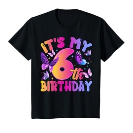 6th Birthday Tee Girl Six Year Old Butterfly Birthday T-Shirt