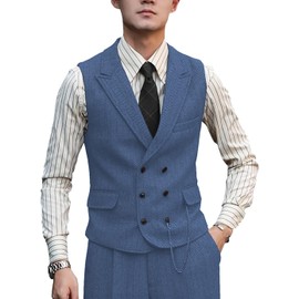 Zeattall - Chaleco de lana para hombre, diseño de espiga, Azul/claro, X-Large