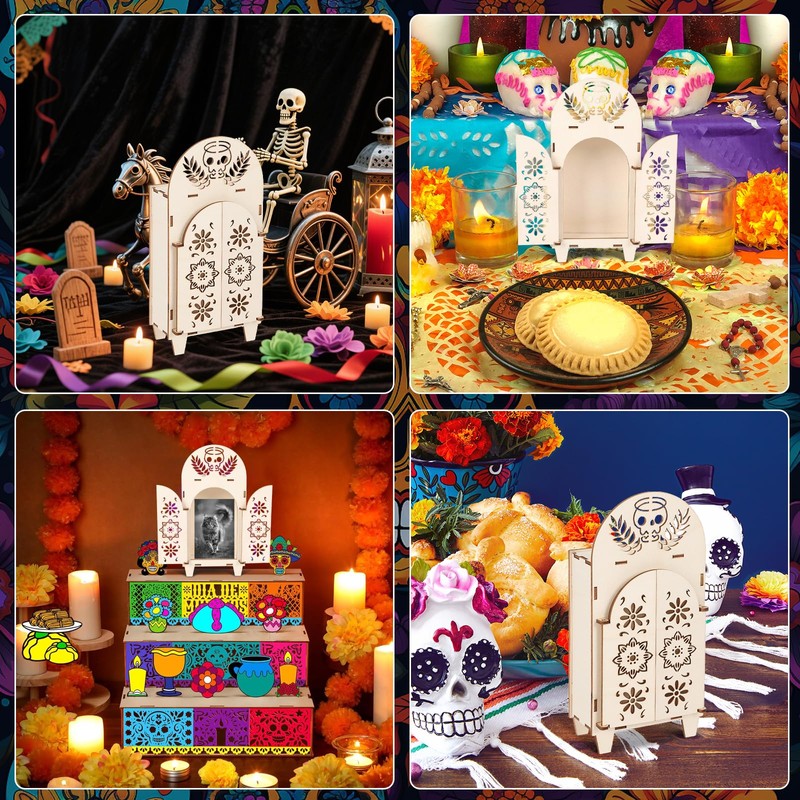 4Pcs Dia De Los Muertos Ofrenda Shadow Box Wooden Dia