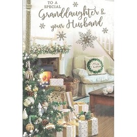 Granddaughter & husband christmas card. Traditional festive xmas design. 9 x 6 inches.