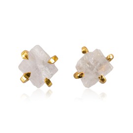 InfinityGemsArt Rainbow Moonstone Raw Stud Earrings For Women - Natural Rough Crystals and Gemstones - Earrings Pair, Energy Healing Crystals Jewelry, 14K Gold Plated Earring, Love Stone, Birthstone Gifts For Her