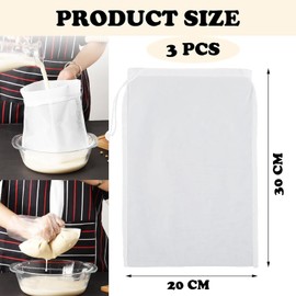 IUFDGHN Nut Milk Bag, 3PCS 200 Mesh Fine Mesh Straining Bag Cotton Cheesecloth Bags for Straining Strainer Reusable for Filtering Cold Brew Milk Almond Soy Milk (20x30cm)