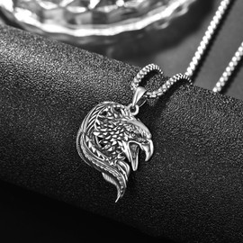 KATHLU Eagle Necklace for Men 925 Sterling Silver Eagle Head Pendant Animal Necklace Jewelry Gift