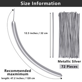 Aodaer 72 Pieces Long Skinny Latex Balloons Chrome Metallic Twisting Balloons Modelling Balloons for DIY Festival Party Favors Birthday Wedding, Metallic Silver