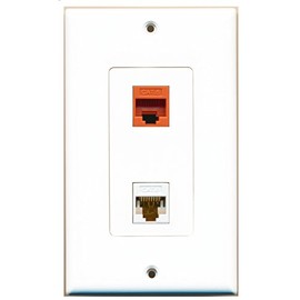 RiteAV 1 Port Cat6 Ethernet White 1 Port Cat6 Ethernet Orange Wall Plate Oversized Jumbo MIDI