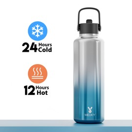 Men Water Bottle with Straw for Sports: 710ml Insulated Water Bottle - Keeps Cold for 24 Hours - BPA-Free Flip Straw for Camping Hiking - Outdoor Adveturers, Azure