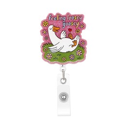 Funny and Cute Badge Reel Retractable Acrylic Alligator Badge Clip Cute Badge Reel Holder Nurse Doctor Name Tag Badge Clip for Nurse Doctor Office Worker ID Card Decor (Feeling loosey goosey)