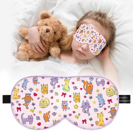 Kids Sleep Mask Eye Cover: 100% Real Natural Pure Silk Eye Mask with Adjustable Strap, Funny Blindfold Kids Eye Mask for Sleeping, Soft & Lightweight Eye Shade for Boys Girls Teens (Cats Style)