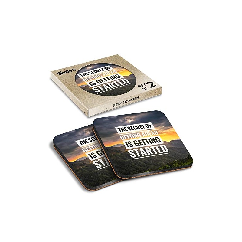 2 x Square Coasters - Positive Start Quote Motivation Mountains