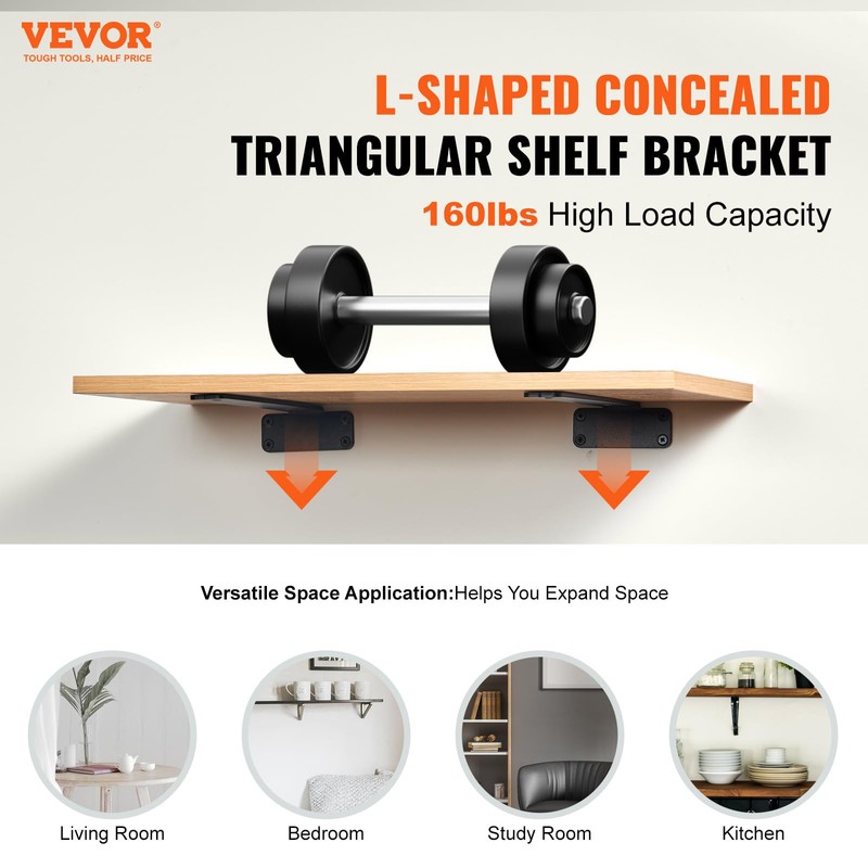 VEVOR Floating Shelf Brackets 10 Inch, 6 Pack Heavy Duty
