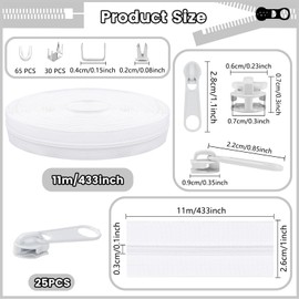 DOITEM 12 Yards White Nylon Coil Zipper by The Yards, #3 Bulk Zippers for DIY Sewing Craft Bags with Replacement 25PCS Sliders (#3 White)