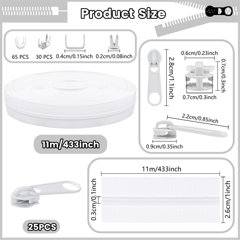 DOITEM 12 Yards White Nylon Coil Zipper by The Yards,
