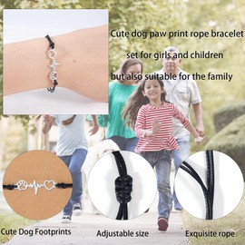 PLwelth Puppy Dog Bracelet for Women Men Friendship Gift for Best Friends Couples Dog Memorial Gift Adjustable String Paw Print Charm Pet Bracelet for Girls Boy Dog Lover Loss Sympathy Gift(Heart)