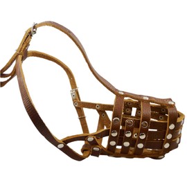 Secure Leather Mesh Basket Dog Muzzle #12 Brown - Doberman, Collie (Circumference 11.5", Snout Length 5")