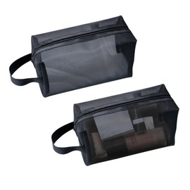 Bekecidi 2 PCS Mesh Makeup Bag, Black Mesh Toiletry Bag Portable Cosmetic Bag Zipper Makeup Pouch Mesh Shower Bag with Handles Make Up Organiser Travel Bag for Women Men Girls