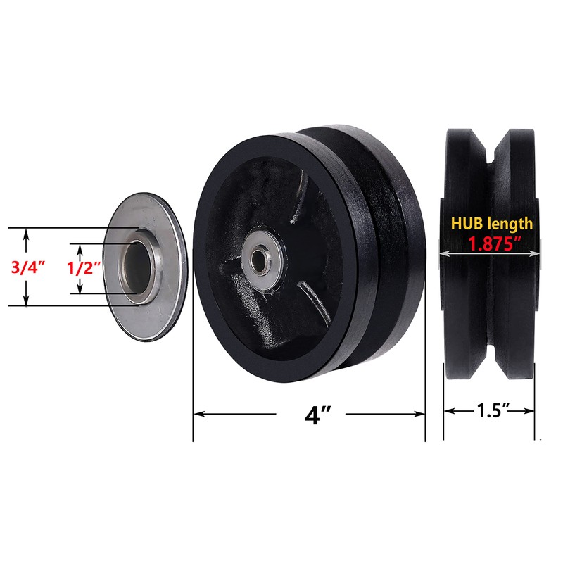 SYRATION 4"x1-1/2" Cast Iron V Groove Caster Wheel with Straight
