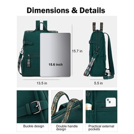 FADEON Leather Laptop Backpack for Women, Designer Ladies Work Travel Computer Backpack with Laptop Compartment Suede Green