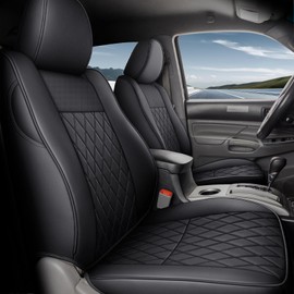 Coverado Tacoma Seat Covers Full Set, Faux Leather Seat Covers Custom Fit for 2005-2023 Toyota Tacoma Double/Crew Cab Base Prerunner SR5 Limited TRD Sport Interior Covers (Black)