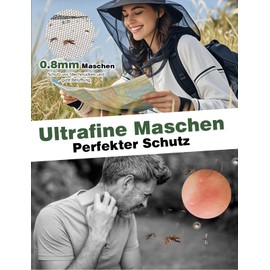 Mellbree Mosquito net head protection, premium mosquito net hat for insects, one-piece storage design, extra large size, ultra-fine net, suitable for camping, fishing, gardening and other, black