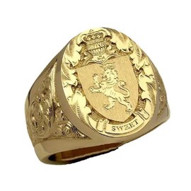 hsiyyecg 18K Gold Plated Mens Stunning Crown Lion Shield Badge Ring,Gothic Lion Animal Ring,Punk Rock Clubs Disco Bling Cocktail Party Ring Size 8 to 12, Non-Precious Metal, No Gemstone