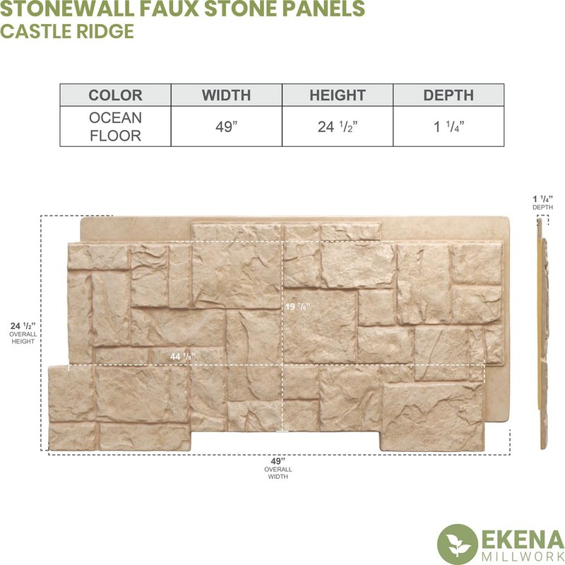 Ekena Millwork PNU24X48CROF EverStone Castle Rock, 49" W x 24