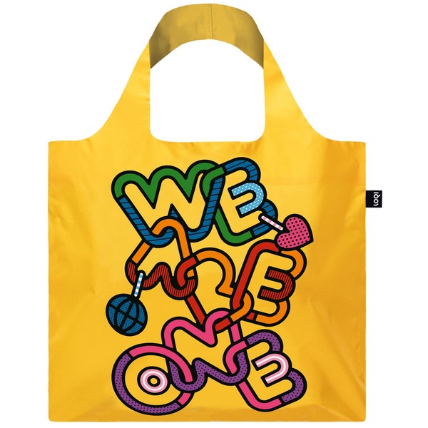 LOQI Eco Bag CK.WE CRAIG & KARL We are One Recycled Bag, Yellow, Approx. Width 19.7 x Height 16.5 inches (42 cm), Top of Handle: 27.2 inches (69 cm), Pouch Included : 4.5 x 4.3 inches (11.5 x 11 cm)