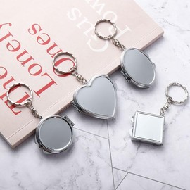 JJLFresheners Silver Metal Portable Folding Mirror Key Chain Round Square Heart Shape Cosmetic Mirror Compact Travel Pocket Mirror with Key Ring Keychain Tools and Accessories (Square)