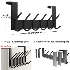 Dseap Over The Door Hook Hanger - 6 Hooks Over Door Coat Rack for Hanging Clothes Hat Towel, Bronze, 2 Packs