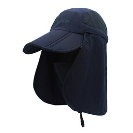 Unisex Safari Cap with Extra Long Neck Protection, Anti UV Foldable Baseball Hat for Camping Outdoor for Head Circumference 50-54 56-60, For children head circumference 50-54 cm - navy blue