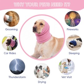 Dog Calming Hoodie, Noise Reduction Ear Cover for Anxiety Relief, Adjustable Soft Warm Pet Headband for Fireworks, Thunder, Grooming, Bathing (Pink, Medium)