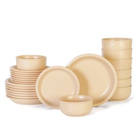 GZG Vintage Series - Ceramic Dinnerware Set for 8, 24 Pieces Stoneware Plates and Bowls Set, Lead-Free, Handcrafted Dishes Set, Microwave & Dishwasher Safe - Warm Apricot