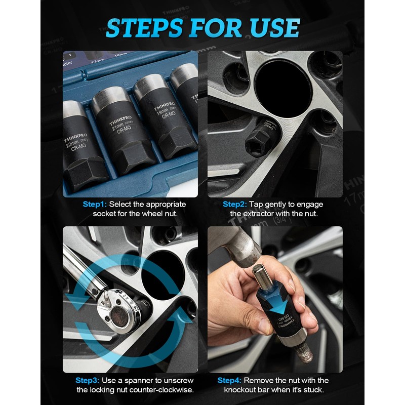 Thinkpro Locking Lug Nut Removal Tool-6 Pieces Deep Lug Nut
