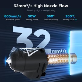 FLASHFORGE Adventurer 5M Nozzle Assembly, 32mm³/s High Flow, 35S Fast-Heat 200℃, 3S Quick-Release 3D Printer Hardened Steel Nozzle Parts for AD5M/ AD5M Pro (0.6mm)