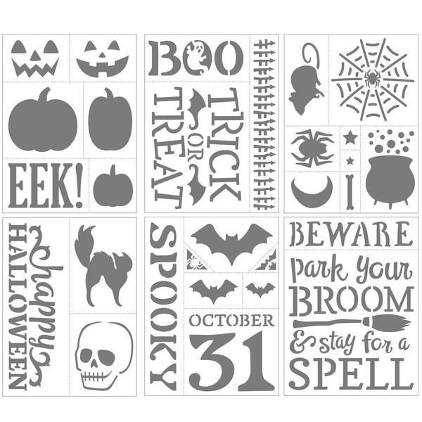 Halloween Stencil Set (Jack-O-Lantern, Bat, Spider, Web, Cat, Skull, Beware,