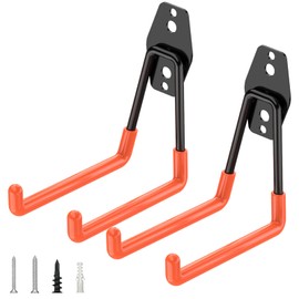 TICONN 2 Pack Heavy Duty Garage Hooks, Steel Utility Wall Storage Hooks, Wall Mount Hanger Organizer for Ladders, Bikes, Tools, Bulky Items (Medium, Orange Square)