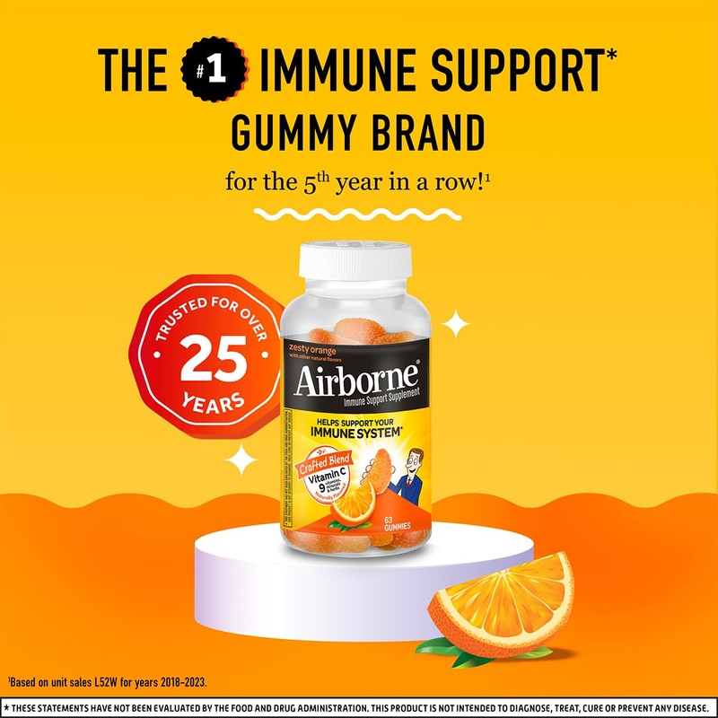 Airborne 750mg Vitamin C Immune Support Supplement Gummies for Adults,