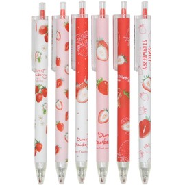 YYaaloa 12pcs Cute Strawberry Pens Black Gel Ink Pens Retractable 0.5mm Gel Pens Nice Gifts Fun Pens for Kids Girls Boys Christmas Gifts