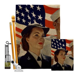 Navy Waves Burlap Garden House Flags Kit Armed Forces USN Seabee United State American Military Veteran Retire Small Decorative Gift Yard Banner Double-Sided Made In USA 28 X 40